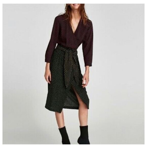 Zara long sleeve color block polka dot wrap dress NWOT - Picture 1 of 13